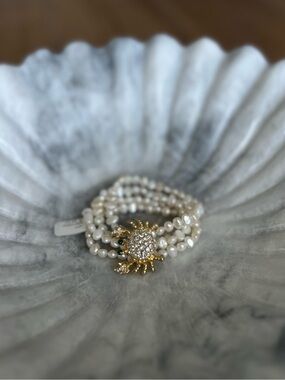 Coastal Pearl Wrap Bracelet with Gold Crab Charm